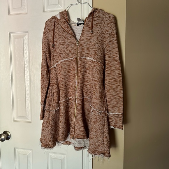 Camille & Co Peplum Jacket Zip up with Hood Size M Orange heathered color - Picture 2 of 5